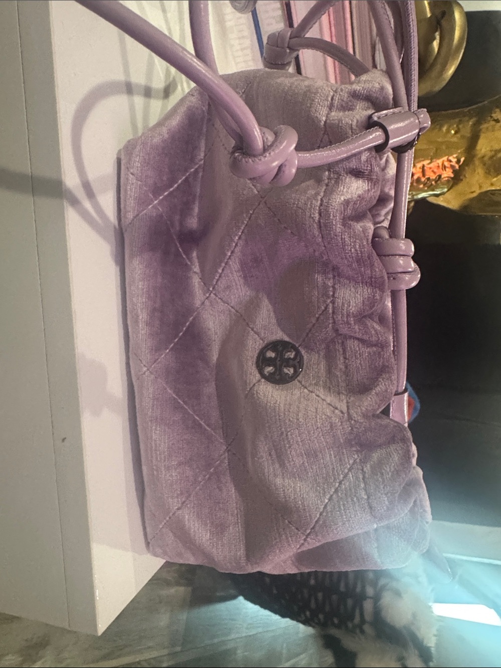 Tory Burch Lavender Quilted Drawstring Wristlet
